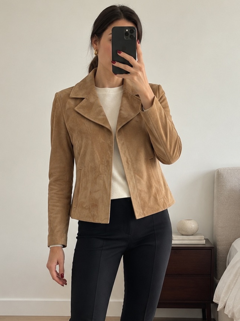 Soia & Kyo Genuine Pig Suede Tan Moto Jacket Size M NWT